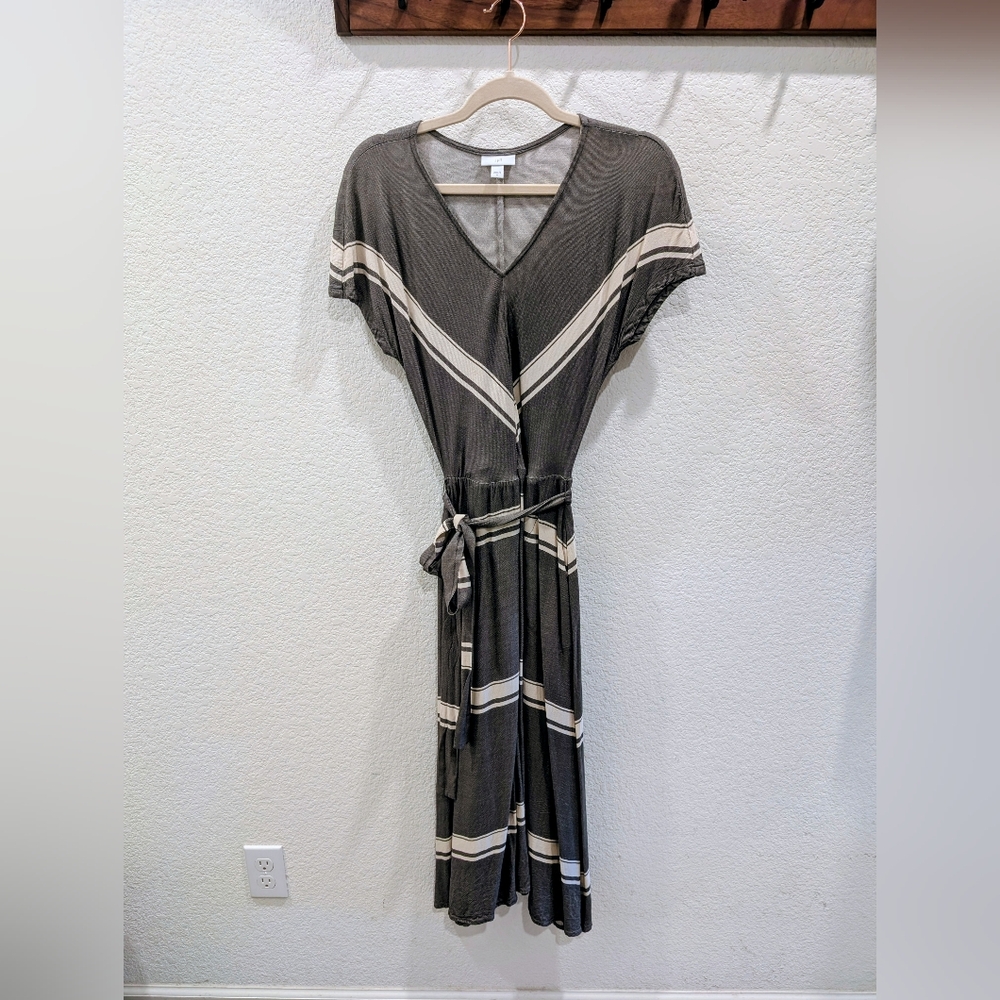 J. Jill Gray and Cream Midi Dress